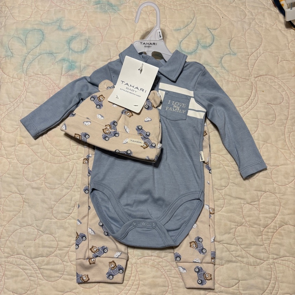 Tahari Blue and Beige Baby Outfit Set